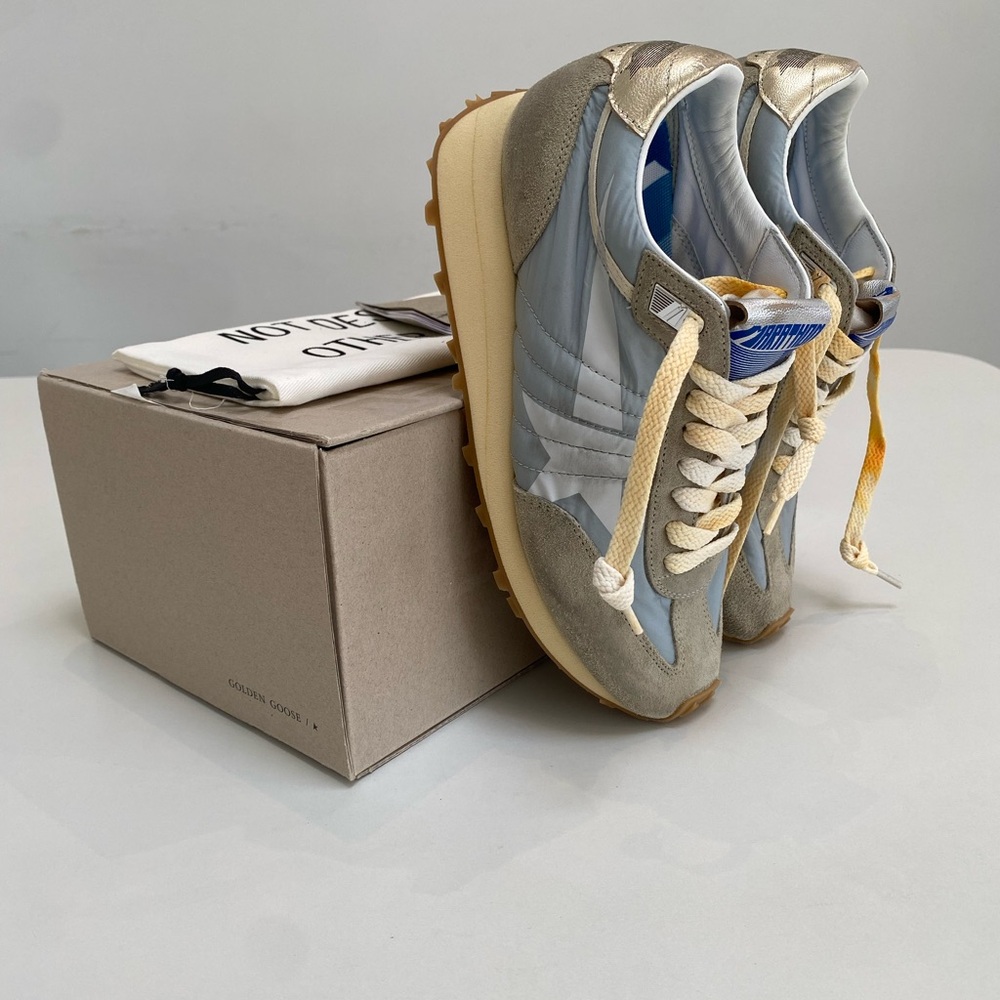 Golden Goose Marathon Sneaker in Light Blue/Gray Suede/Silver sz 37 New in Box - Picture 12 of 12